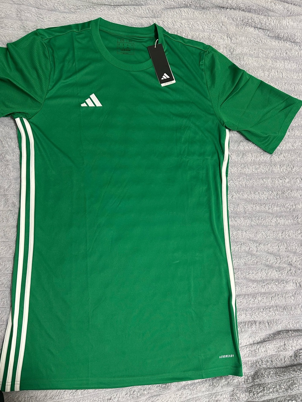 adidas Green Short-Sleeve Soccer Jersey with White Stripes